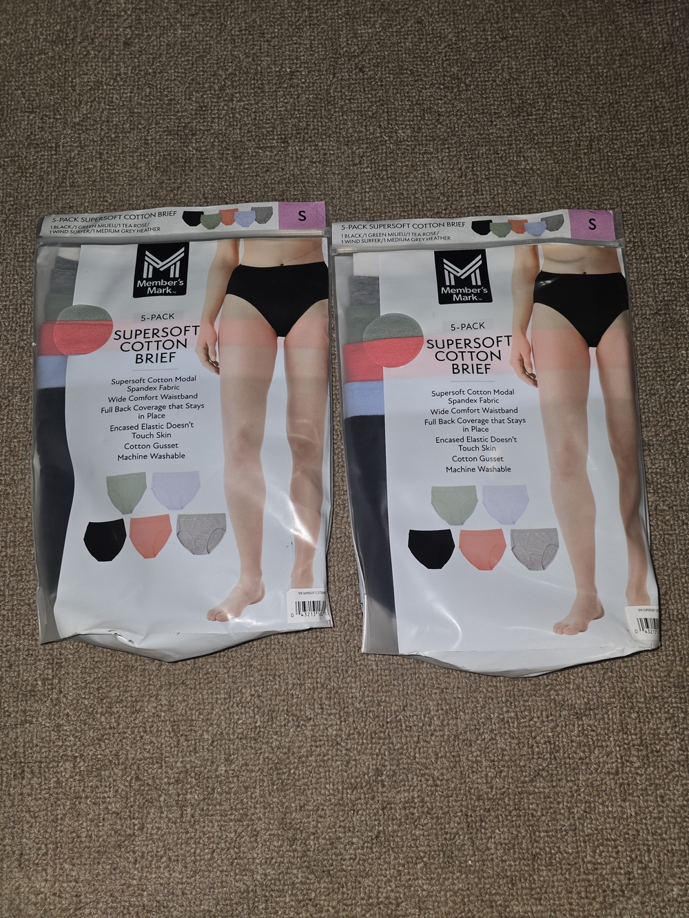 Supersoft Cotton Briefs - 5-Pack (Black, Gray, Coral, Green, Lilac) - Women's